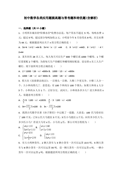 初中数学各类应用题提高练习与常考题和培优题(含解析)