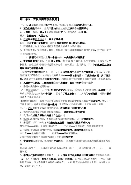 高一历史必修一(人教版)知识点归纳