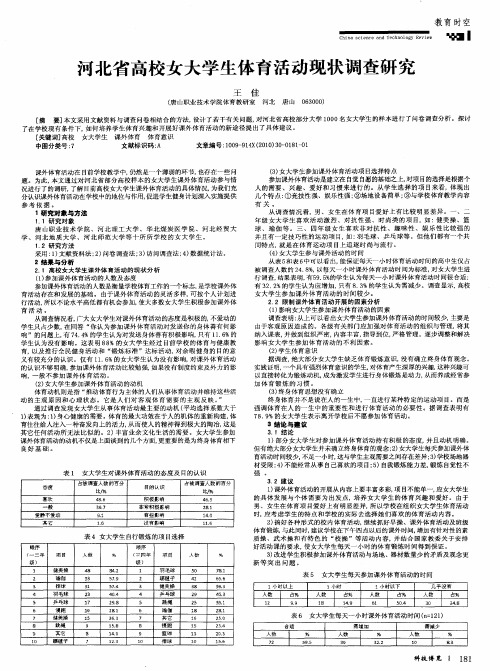 河北省高校女大学生体育活动现状调查研究