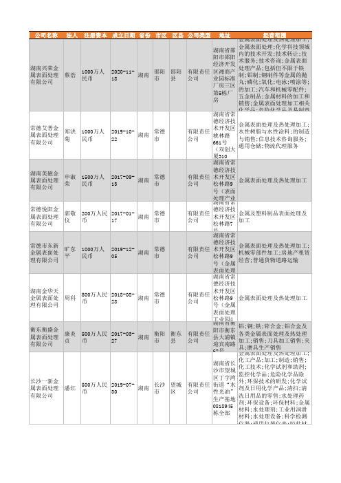 2021年湖南省金属表面处理行业企业名录1401家