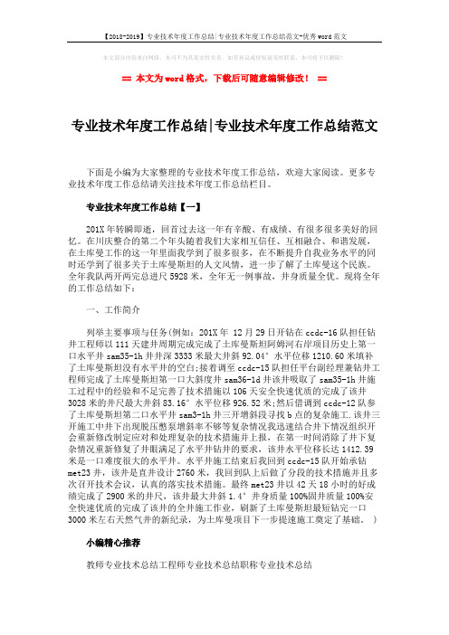 【2018-2019】专业技术年度工作总结-专业技术年度工作总结范文-优秀word范文 (1页)