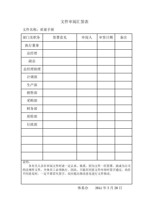 文件审阅汇签表 Microsoft Word 文档