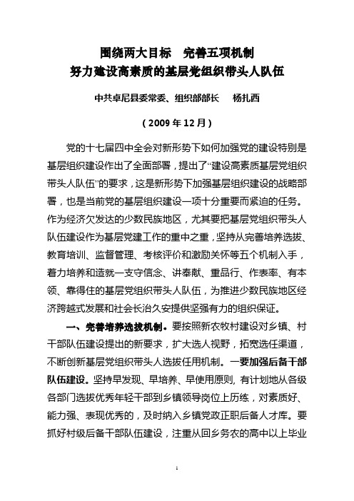 基层党组织带头人队伍建设