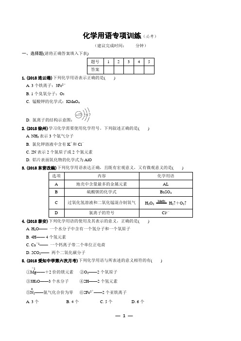 九年级化学复习化学用语专项训练