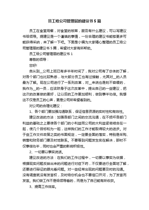 员工给公司管理层的建议书5篇