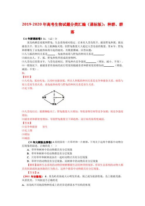 2019-2020年高考生物试题分类汇编(课标版)：种群、群落