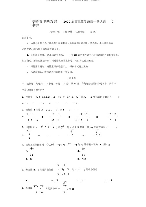安徽省肥西农兴中学2020届高三数学最后一卷试题文