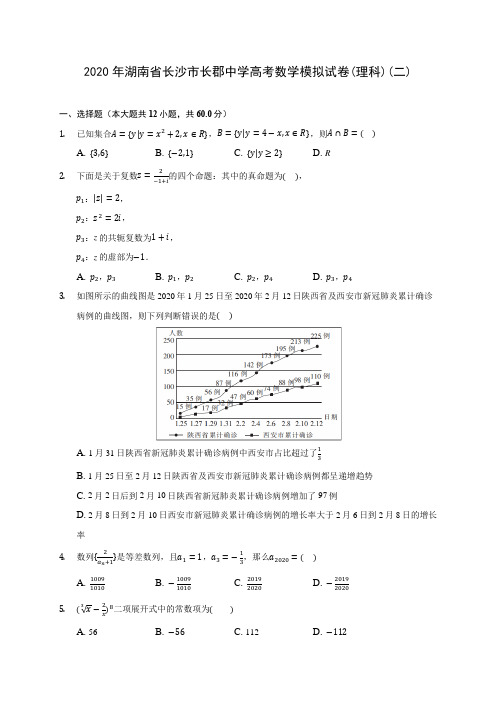 2020年湖南省长沙市长郡中学高考数学模拟试卷(理科)(二) (含解析)