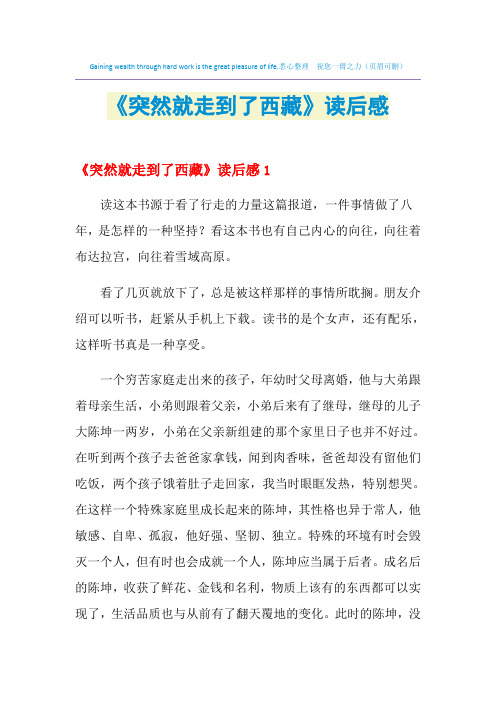 2021年《突然就走到了西藏》读后感