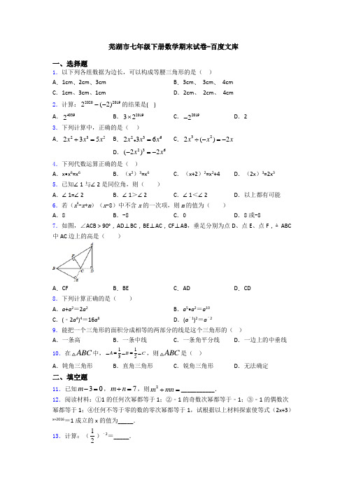 芜湖市七年级下册数学期末试卷-百度文库