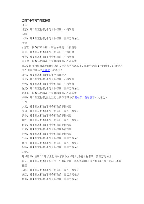 各地车辆排放标准