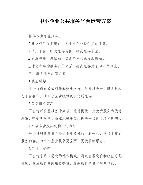 中小企业公共服务平台运营方案