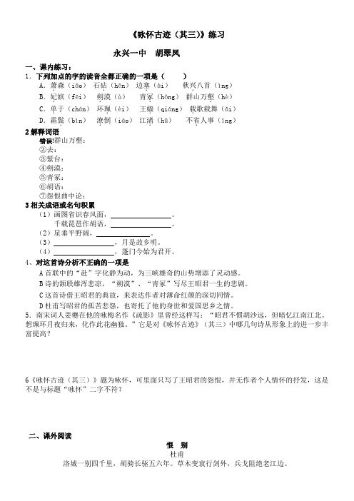 《咏怀古迹》其三练习