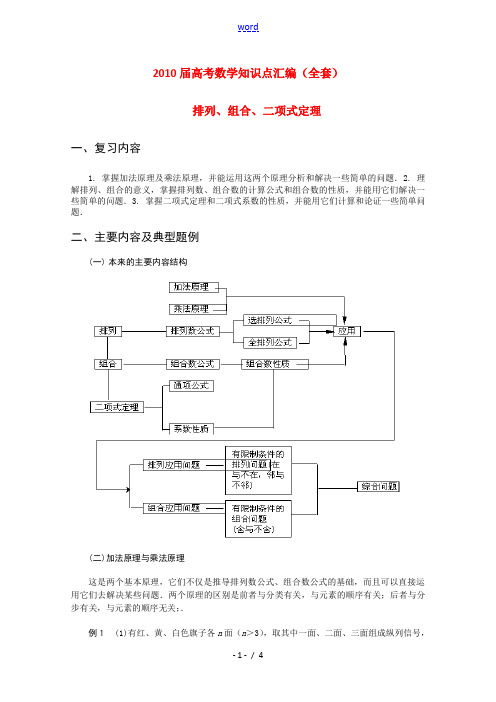 2010届高三数学高考知识点汇编——排列、组合、二项式定理