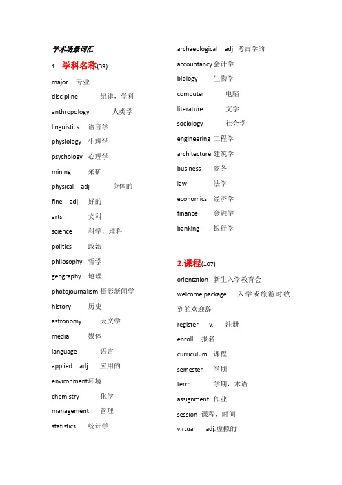 听力场景单词词汇汇总