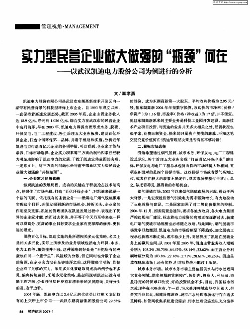 实力型民营企业做大做强的“瓶颈”何在——以武汉凯迪电力股份公司为例进行的分析