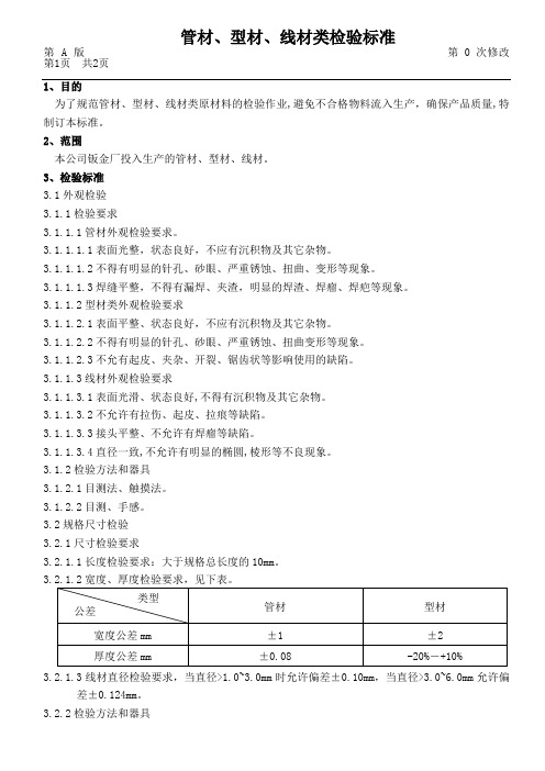 管材、型材、线材类检验标准