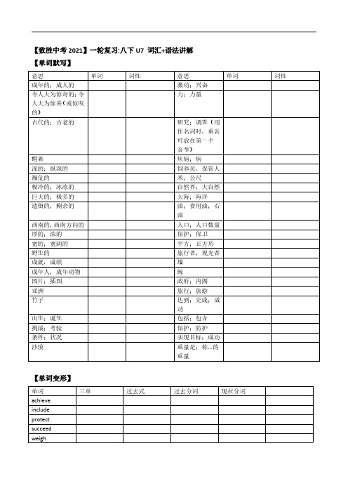 【致胜中考2021】八年级下册Unit 7 (词汇+语法讲解)2021届人教版英语中考一轮复习