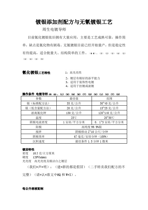 镀银光亮剂配方与无氰镀银工艺