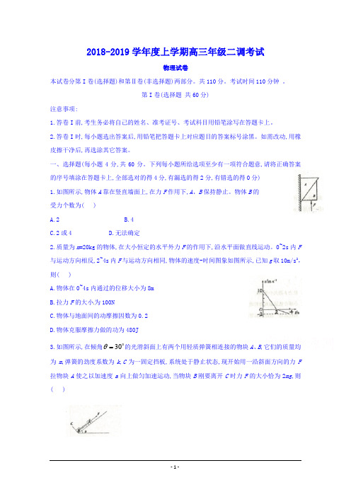 河北省衡水中学2019届高三上学期二调考试物理试题+Word版含答案