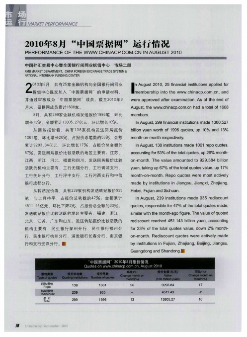 2010年8月“中国票据网”运行情况