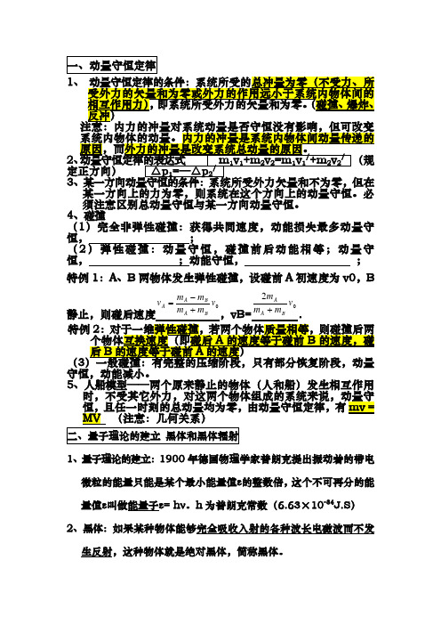 物理选修3-5知识点总结归纳