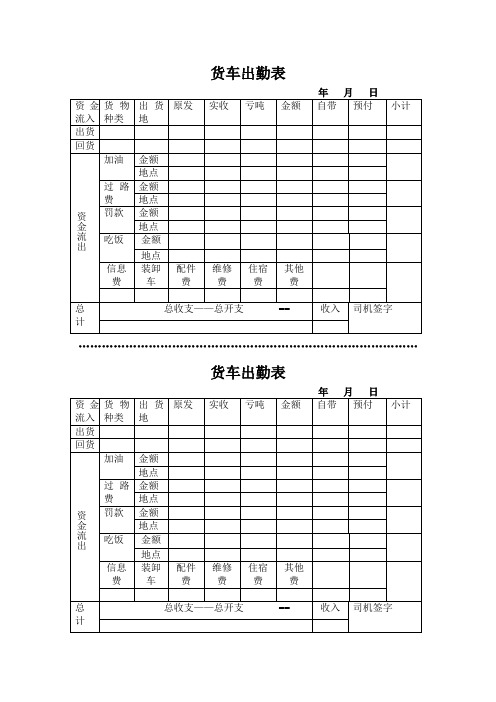 货车出勤表1