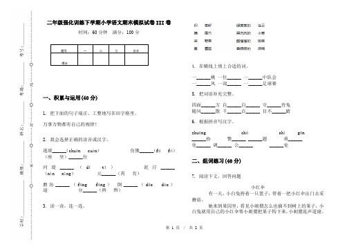二年级强化训练下学期小学语文期末模拟试卷III卷