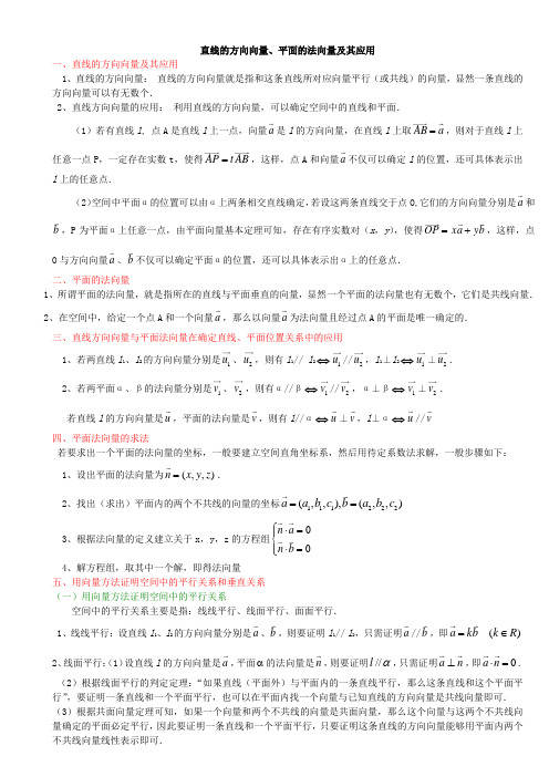 直线的方向向量、平面的法向量及其应用