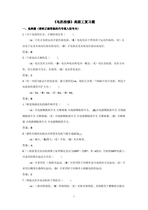 电机检修高级工复习题