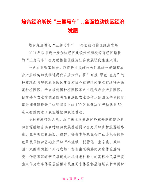 培育经济增长“三驾马车”,,全面拉动辖区经济发展