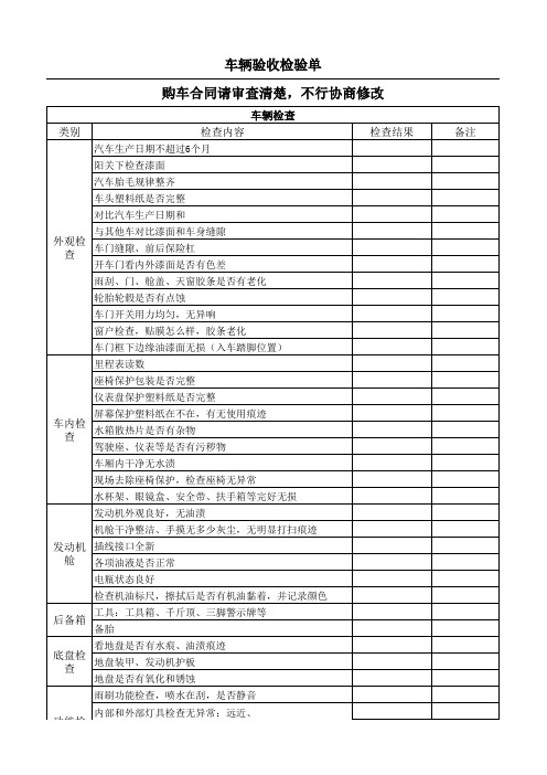 汽车交付验车清单