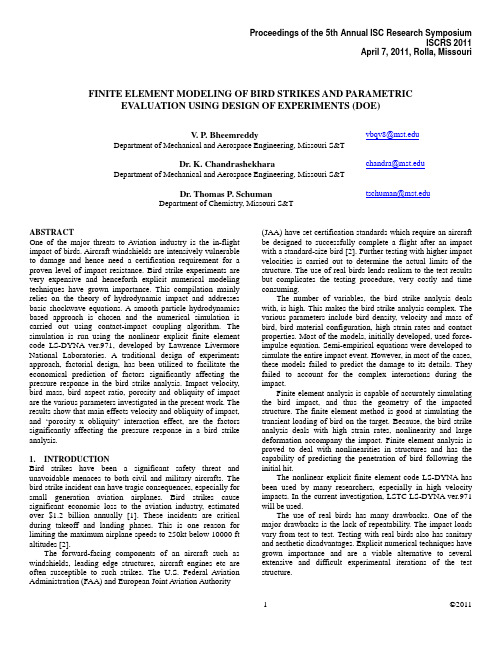 Finite_Element_Modeling_of_Bird_Strikes_and_Parametic_Evaluation_using_Design_of_Experiments_2011_Pr