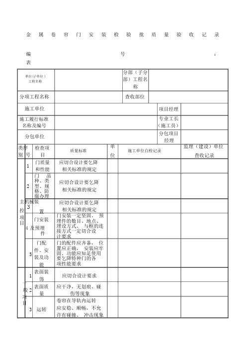 金属卷帘门安装检验批质量验收记录范文