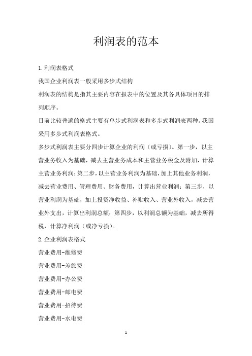 利润表的范本