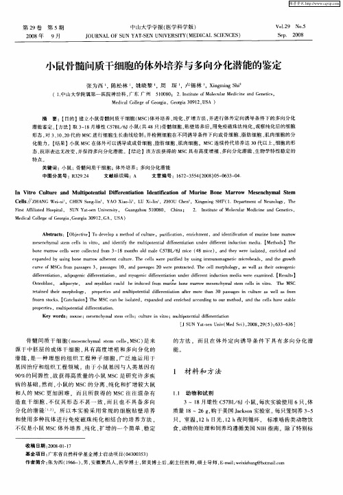 小鼠骨髓间质干细胞的体外培养与多向分化潜能的鉴定