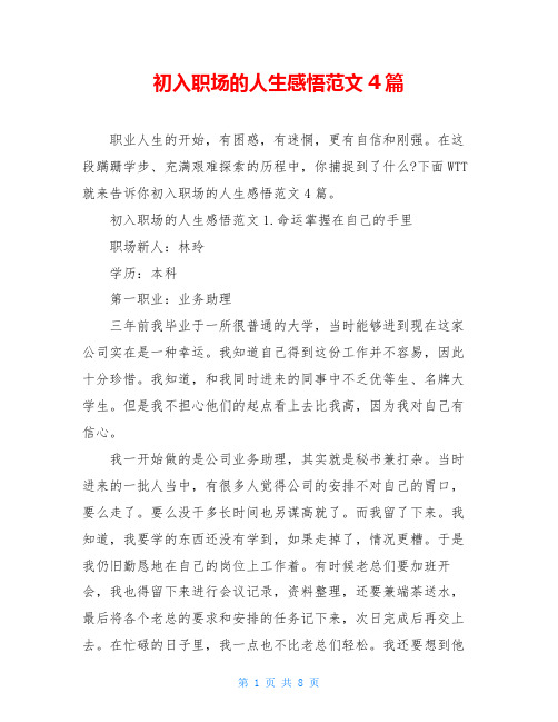 初入职场的人生感悟范文4篇