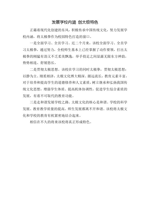 发展学校内涵 创太极特色