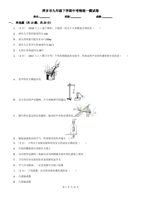 萍乡市九年级下学期中考物理一模试卷