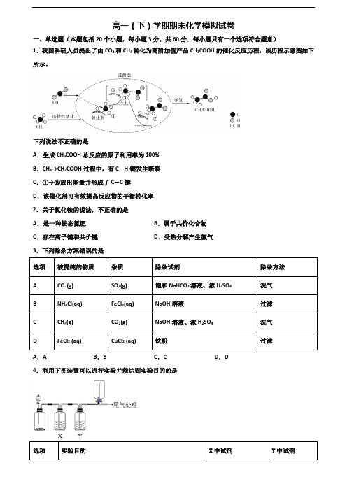 2019-2020学年廊坊市新高考高一化学下学期期末教学质量检测试题