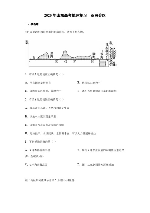 2020年山东高考地理  亚洲专题 (包含答案)