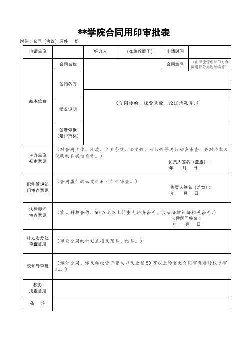 合肥学院合同用印审批表【模板】