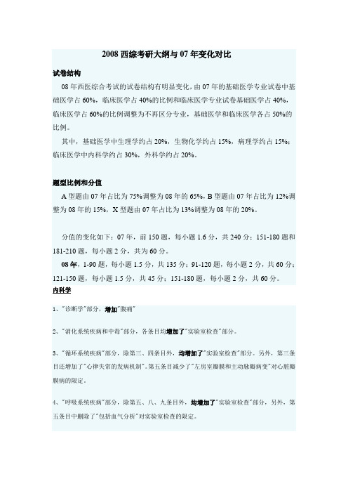 2008西综考研大纲与07年变化对比