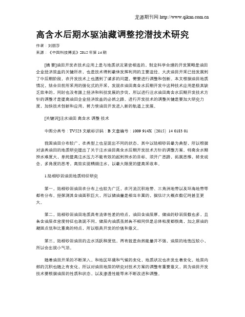 高含水后期水驱油藏调整挖潜技术研究