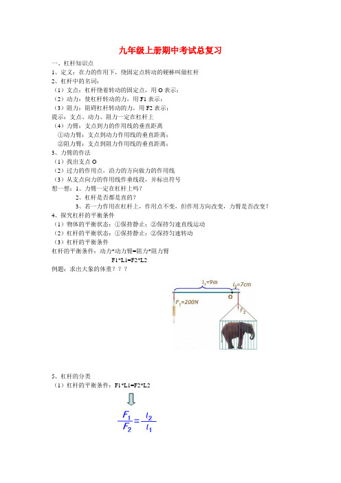 九年级物理期中考试前总复习