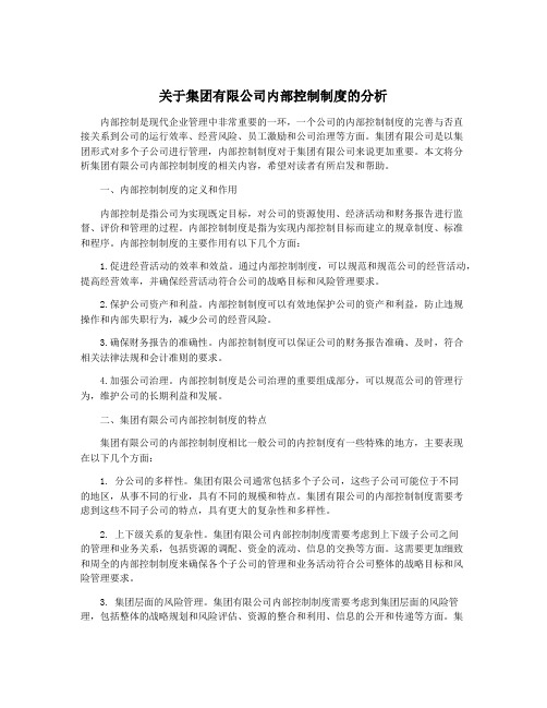 关于集团有限公司内部控制制度的分析