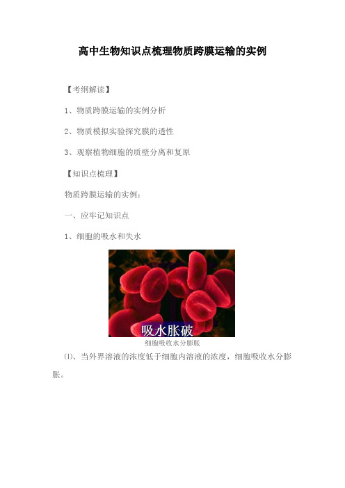 高中生物知识点梳理物质跨膜运输的实例