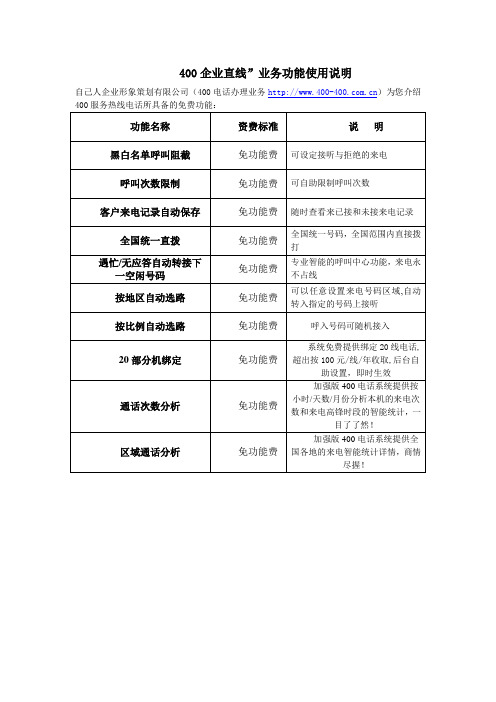 400电话具备的免费功能