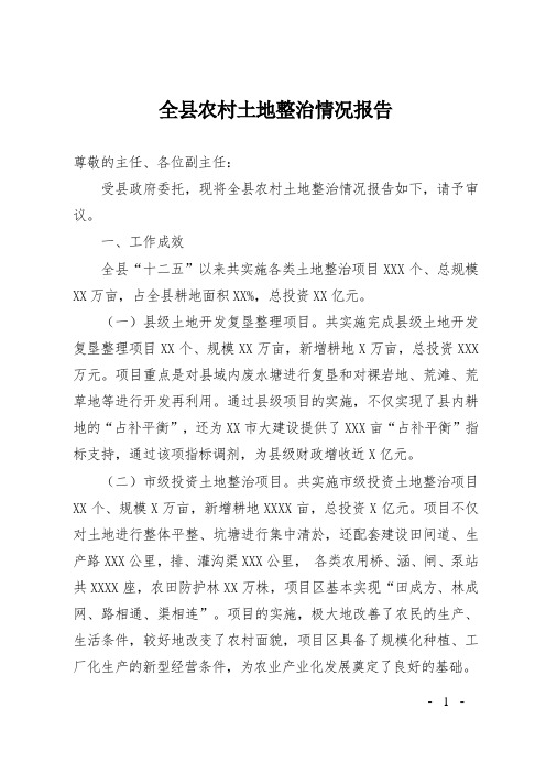 全县农村土地整治情况报告