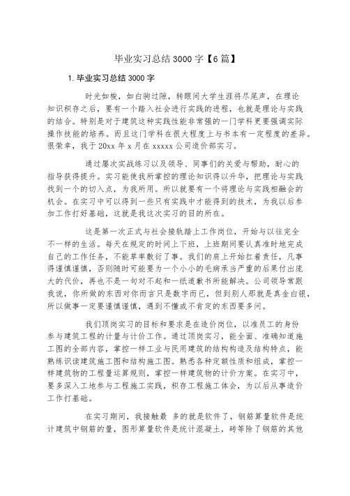 毕业实习总结3000字6篇